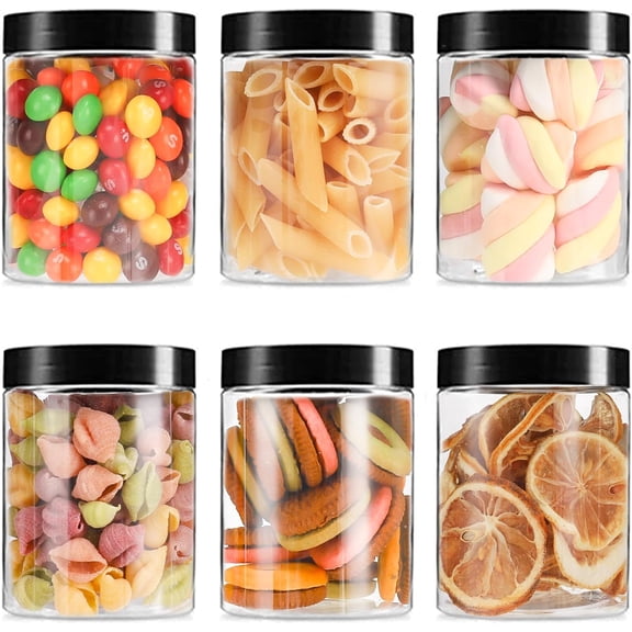6 Pack Plastic Jars with Lids, 16 oz Clear Storage Container, Leakproof Plastic Mason Jars, Empty Round Slime Container, Cosmetic Jars for Storing Dry Food, Peanut, Spice, Cookie, Candy