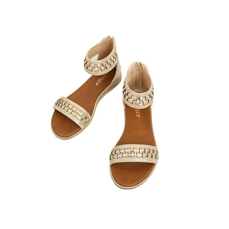 

LUXUR Women Summer Wedge Heel Casual Zip Closure Anti Slip Open Toe Sandals