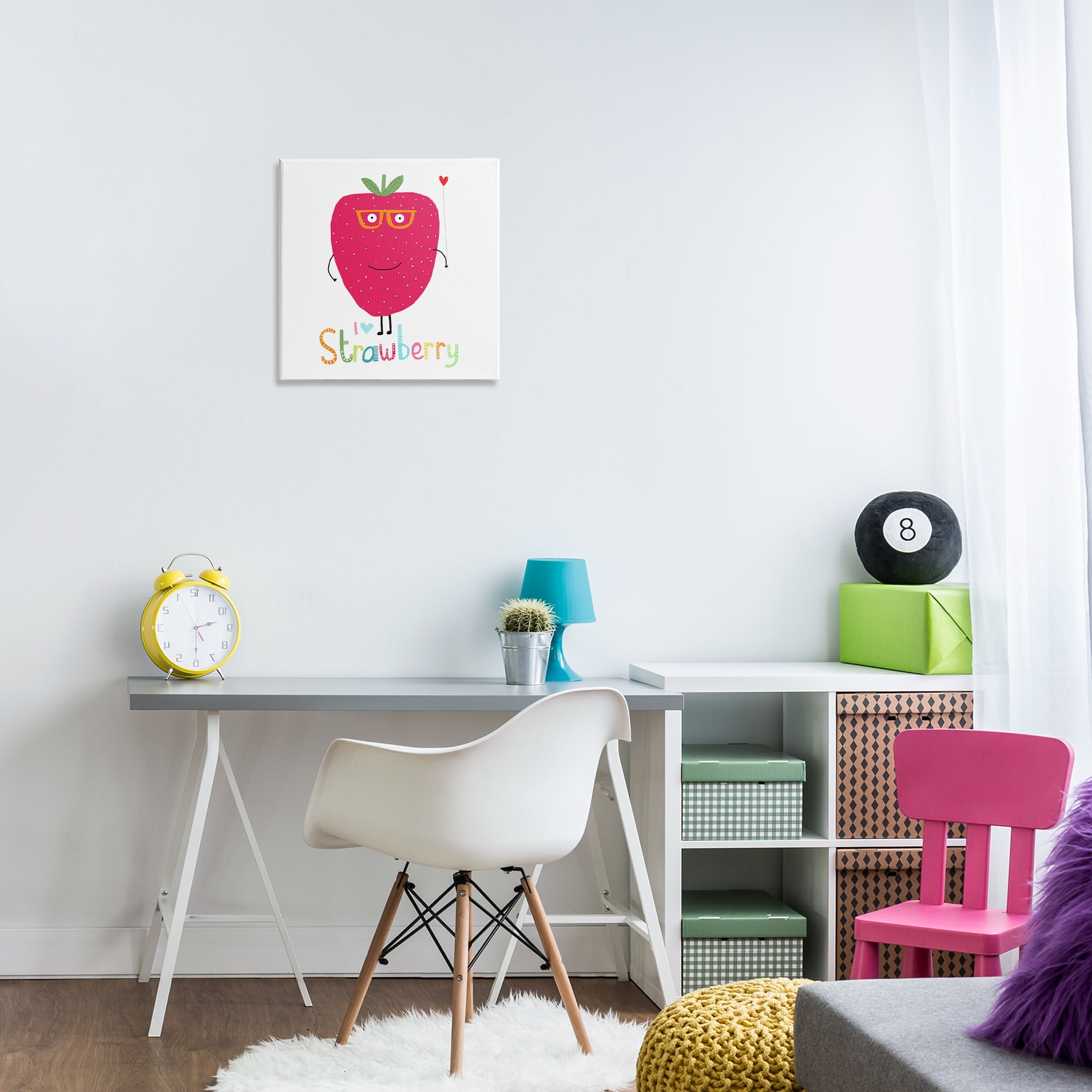Stupell Industries Fun Smiling Strawberry Food & Beverage Painting Wrapped Canvas Art Print Wall Art, 17 x 17