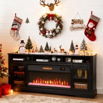 HOMCOM Fireplace TV Stand for TVs Up to 80 Inch, Entertainment Center with 36" Electric Fireplace, TV Console with Open Storage, Side Cabinets, Black