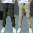 thumbnail image 2 of Hurxie Deals 2Pc Boys Cargo Pants Cotton Linen Drawstring Sweatpants Green,11 Year, 2 of 7
