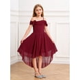 thumbnail image 5 of YiZYiF Kid Girl Off Shoulder Flower Girls Dress High Low Hem Wedding Birthday Party Dress Evening Burgundy 8, 5 of 7