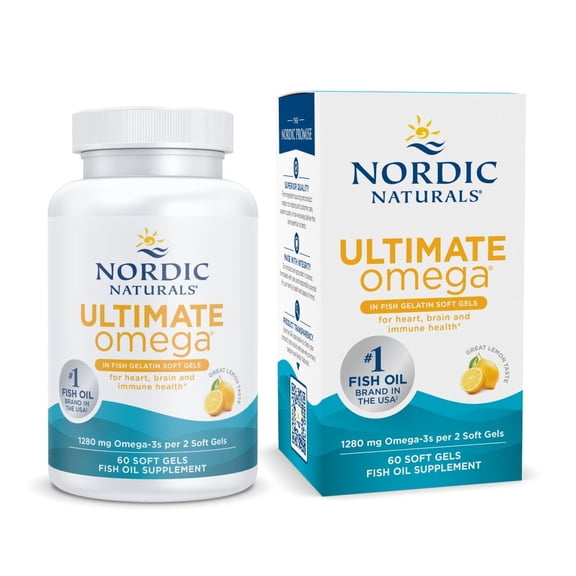 Nordic Naturals Ultimate Omega Fish Gelatin Softgels, Lemon, 1280 mg, 60 Ct
