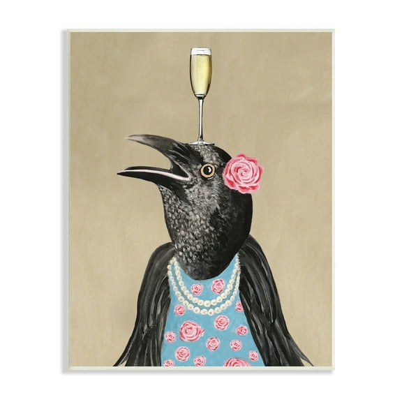 Stupell Industries Black Bird Patterned Rose Dress Champagne Glass , 10 x 15, Design by Coco de Paris