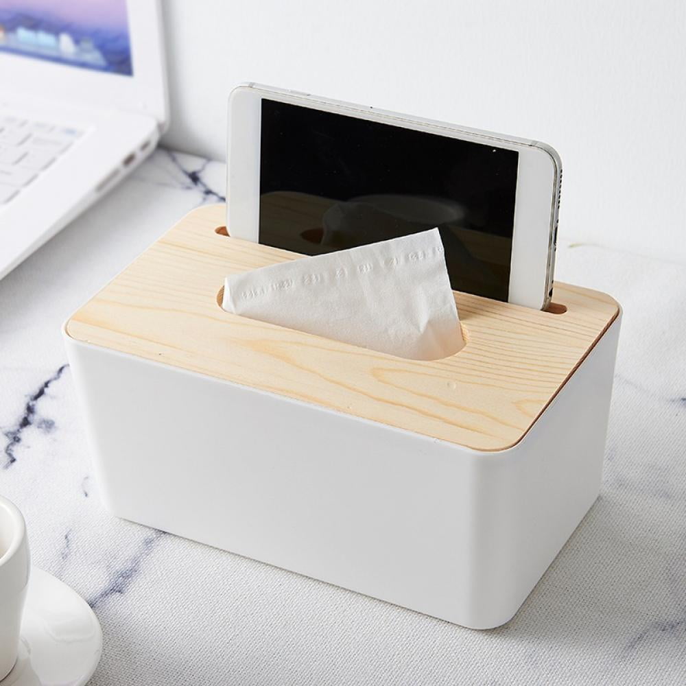 Wood Tissue Box Cover Rectangular Rustic Farmhouse White Wooden Tissue Holder Decorative