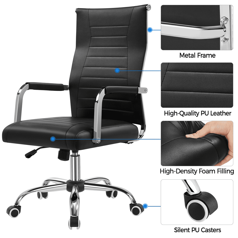 Alden Design Adult Modern Faux Leather Office Desk Chair with Mid-back for Home Office, Black