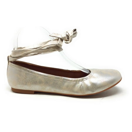 BC Footwear Womens Have A Heart Ankle Strap Ballet Flat Silver Metallic 7.5 M