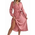thumbnail image 1 of Vestido Plisado de Larga con Cuello en V y Lunares para Mujer, Informal, Holgado y con Cinturón Rosa S, 1 of 10
