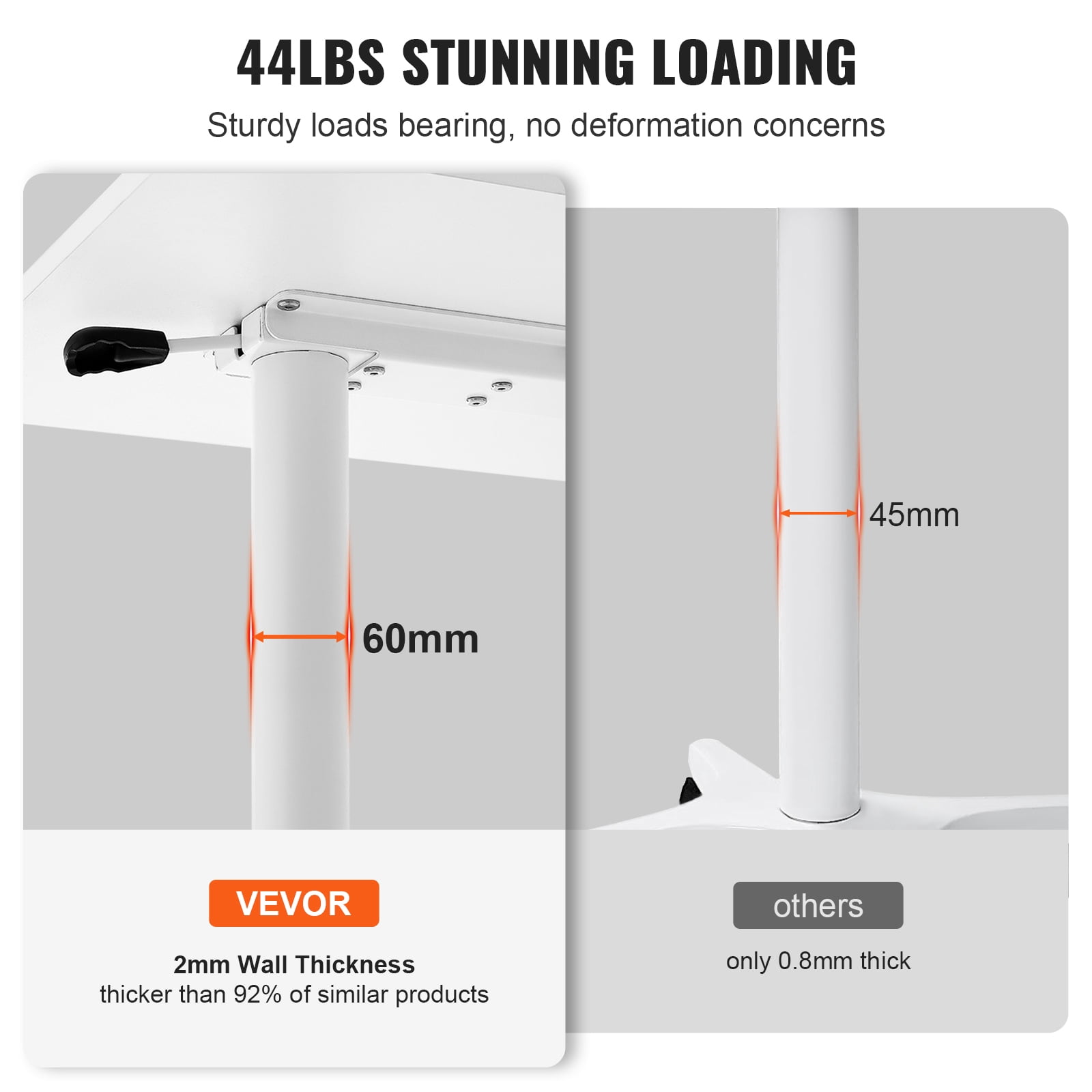VEVOR Mobile Standing Desk, 28.5"-44.2" Gas-Spring Height Adjustable Sit-Stand Desk, 360° Swivel Wheels (2 Lockable) Portable Rolling Laptop Table Computer Cart for Home Office School, 44LBS Loading
