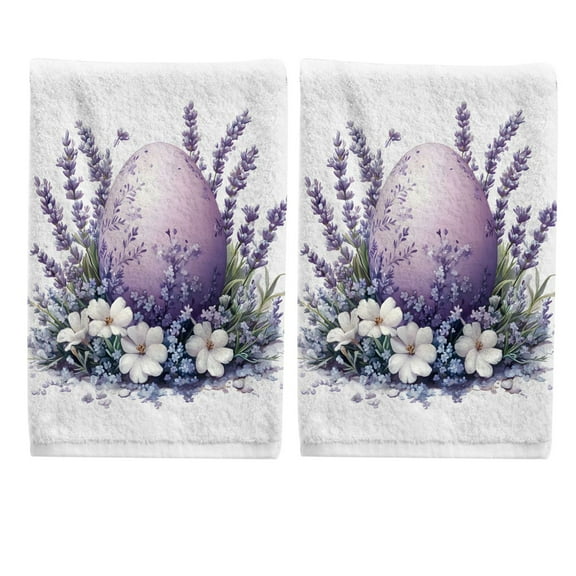 Ryvnso Egg Lavender Flowers Hand Towels Set for Bathroom Cotton Face Towel Decorative 15.5x29.5 inch