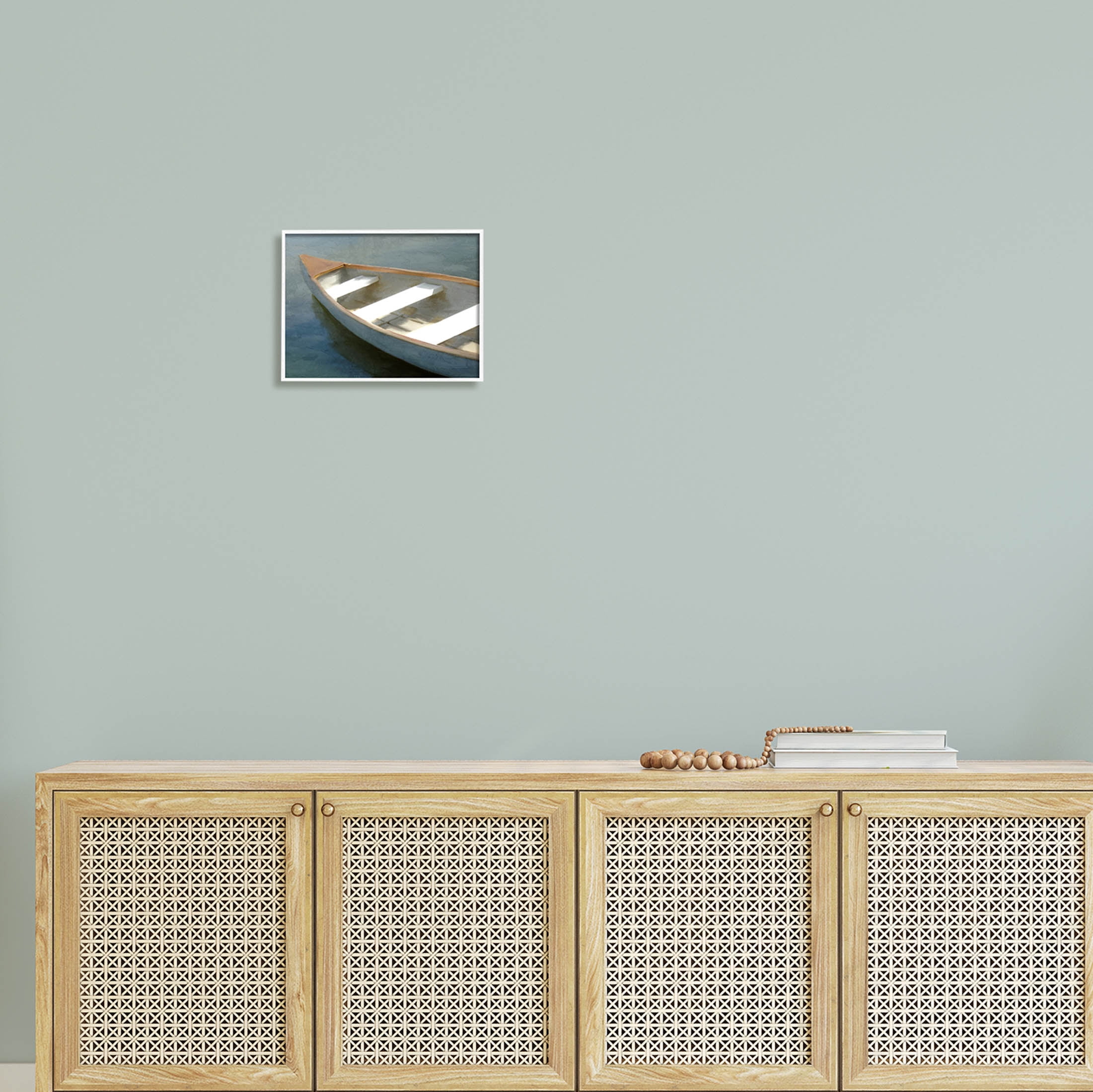 Stupell Industries Lone Canoe Boat Floating Deep Lake Painting White Framed Art Print Wall Art, Design by Kim Allen