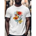 thumbnail image 4 of Colorful Line Art Poppy Men's T Shirts T-Shirt for Men Crew Neck Tees Cotton Tops, White, 2XL, 4 of 7