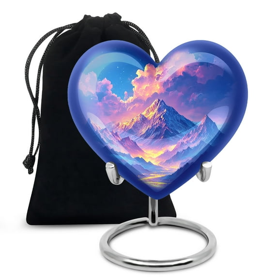 MUKTIVE Large Mountain Decorative Burial Urns for Adult Human Ashes With Velvet Bag, River Cremation Urn for Ashes for Women And Men 8 Inch, Cloud Blue Memorial Gifts for Loss of Mom And Dad