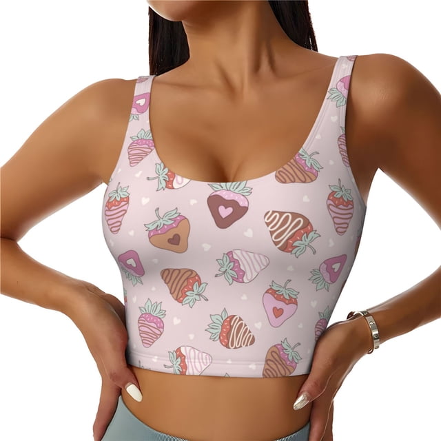 Balery Strawberry Cake Sujetadores deportivos con espalda cruzada para mujer, acolchados, sin costuras, de alto impacto, ideales para yoga, gimnasio, entrenamiento y fitness.-Small