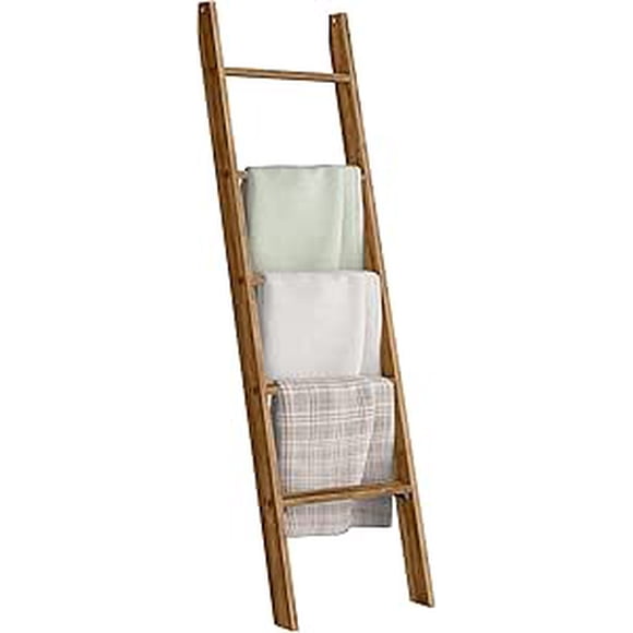 VASAGLE Blanket Ladder Decorative Farmhouse for The Living Room, 5-Tier Ladder Shelf, Ladder Rack for Storage and Decor, Honey Brown