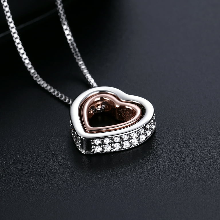 18K Two-Tone Gold Swarovski Crystal Heart Necklace Inscribed