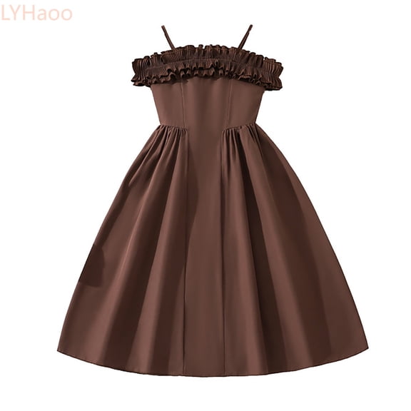 LYHaoo Kids Elegant Summer Dress For Girls Strap Maxi Dress With High Waist Fashionable Party Gown Dresses,Cute Girls Dresses Sizes 7-8 Years Brown