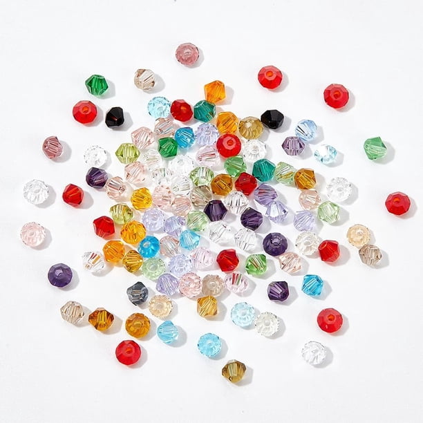 100 cuentas bicono de vidrio facetado de 3 mm y 16 colores aleatorios, imitación austriaca, cuentas espaciales, para manualidades, pulseras, bisutería, agujero de 0,7-0,9 mm.