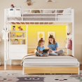 thumbnail image 6 of L-Shaped Bunk Bed Twin Over Full Size with 4 Storage Drawers & Charging Station, Metal Bunk Bed with LED Lights & Bookshelf & Pegboard for Adults, Twin Loft Bed with Safety Guardrail & Ladder, White, 6 of 12