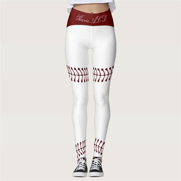 MKLEKYY Leggings deportivos para mujer, mallas con estampado de béisbol a la moda para mujer, mallas deportivas de control para yoga, mallas de cintura alta para mujer