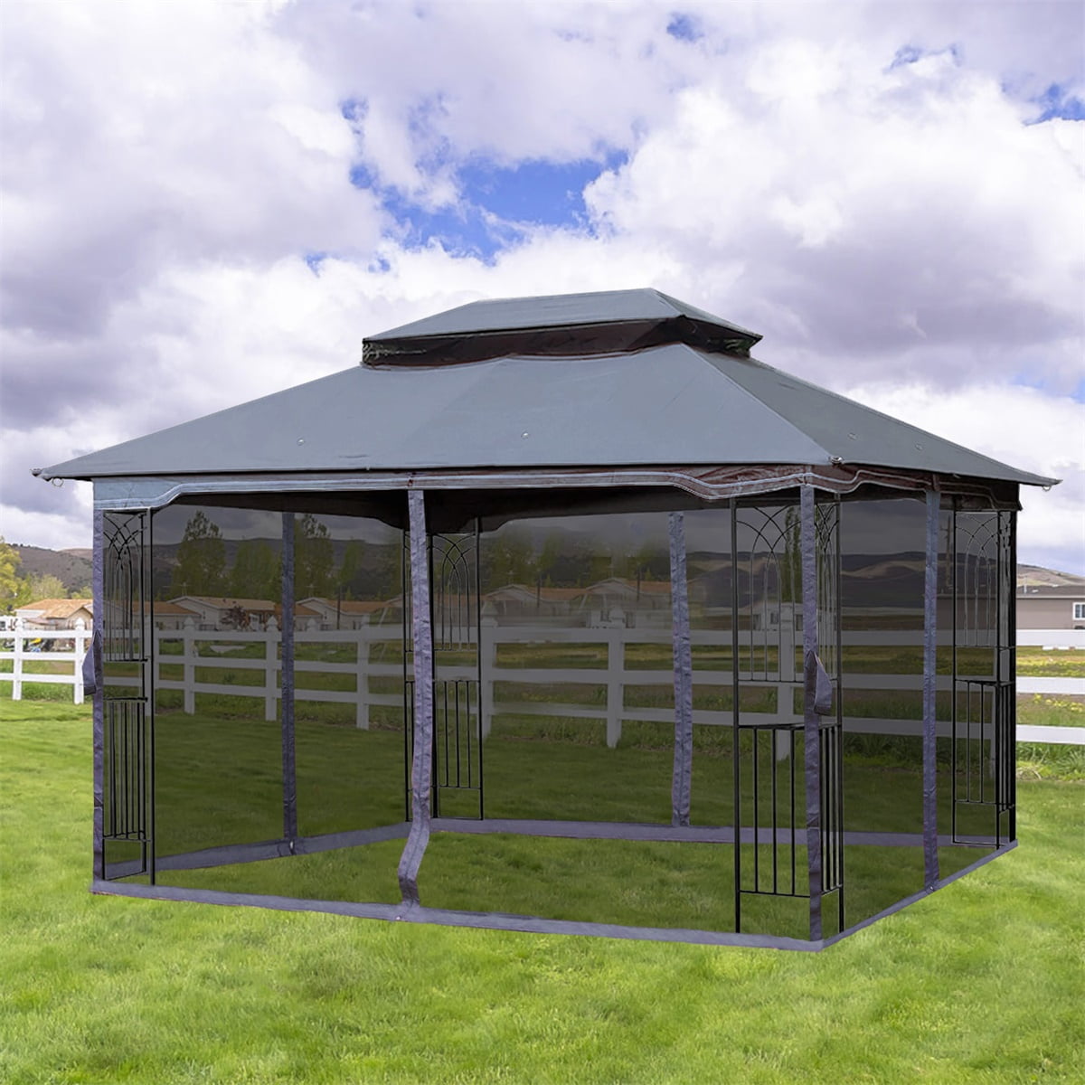 Hommoo 13x10ft Gazebo Canopy, Double Roof Gazebo for Shade and Rain Protection, Gray