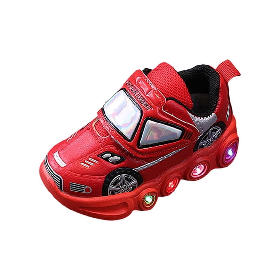 GiLiling Car Shoes for Boys Light up Kids Toddler Girls Boys Breathable Flashing Sneakers Cute Cartoon Cars Toddler Shoes (Red, 12-18 Months)