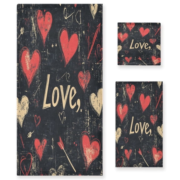 BZSMCE 3piece Bath Towel Sets Hand Bath Towels Fashion Hearts Of Love Printed Towel Sets