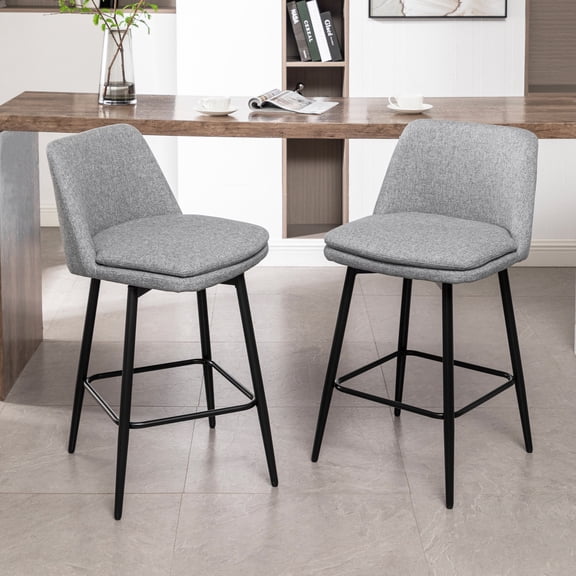 FFZ Counter Height Swivel Bar Stools Set of 2 with Backrest and Metal Legs, 25.6" Seat Height, Light Grey