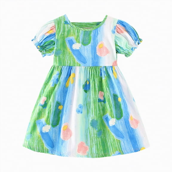 Kogui Toddler Dresses for Girls Girls Dresses Toddler Girls Dress Casual Party Print A-line Dress Sundress 4T 5T (Green,4-5 Years)