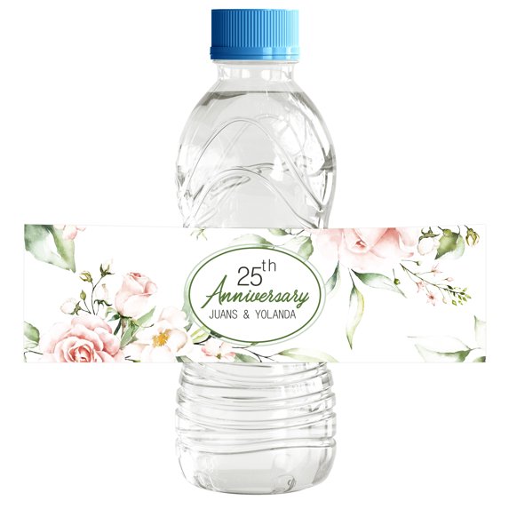 Darling Souvenir WaterBottleLabels For Anniversary Floral Theme Self Adhesive Party Collection Great For Wedding Anniversary- Pack Of 32