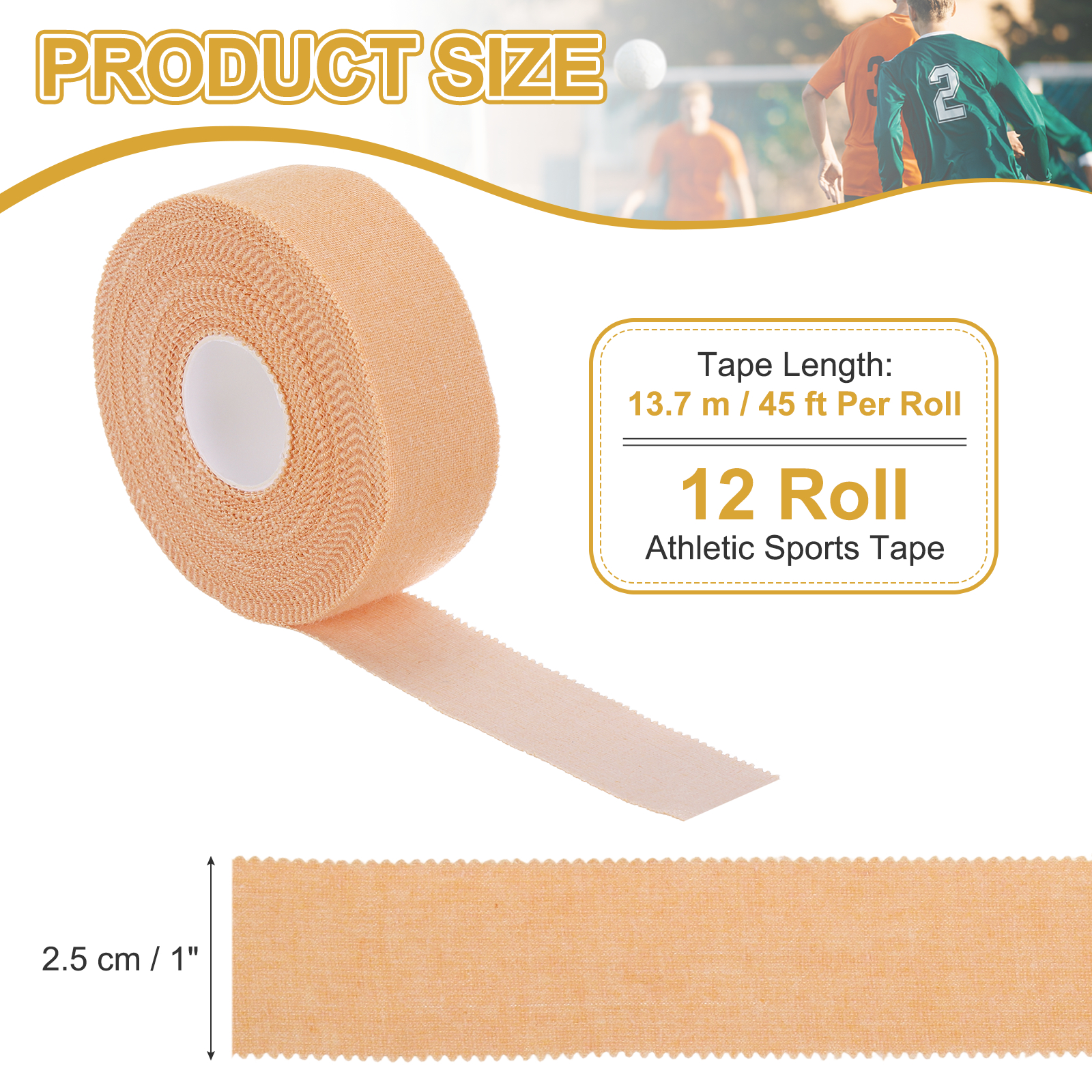 Uxcell Athletic Sports Tape Strong Adhesive Easy Tear with Serrated Edges - 1 in x 45 Ft, 12 Rolls, Ecru