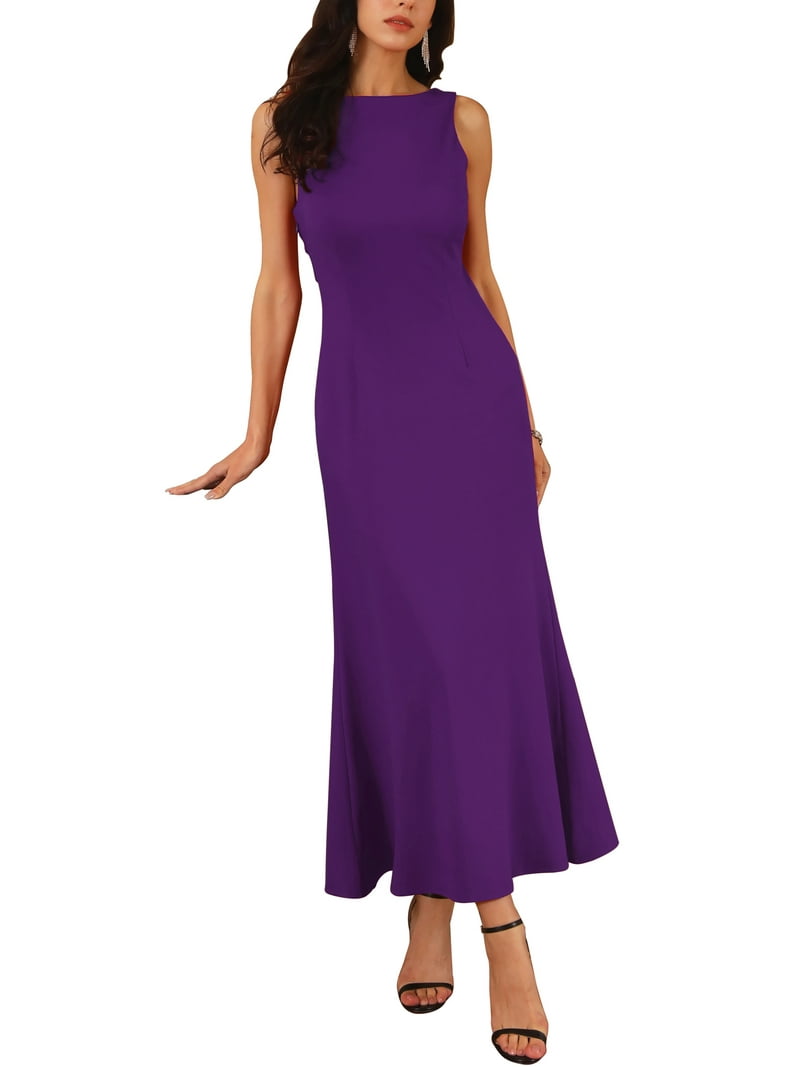 Inspire Chic Women's Boat Neck Dresses Sleeveless Elegant Cocktail Maxi Dress XL Dark Purple, Black