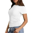 thumbnail image 4 of Plus Size Short Sleeve Crop Tops For Women Thermal Teen Girls Workout Y2k Tops Layering Fashion Athletic Tight Shirt Trendy Juniors Slim Fitted Crew Neck Basic Tee White L, 4 of 7