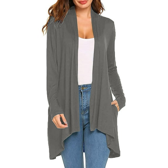 Fengqque Women's Long Sleeve Casual Comfortable Solid Color Cardigan Top Blouse