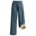 thumbnail image 7 of adviicd Winter Wide Leg Fleece Lined Jeans for Women Casual High Waisted Strechy Straight Leg Loose Tummy Control Denim Pants with Pocket (Blue, XL), 7 of 7