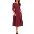 thumbnail image 2 of MODA NOVA Juniors Wear-to-Work Elegant 3/4 Sleeve V Neck A-Line Midi Dress, 2 of 4