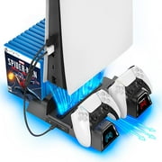 Support PS5 avec ventilateur de refroidissement par aspiration et station de charge à double contrôleur pour console