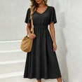thumbnail image 2 of Levmjia Flowy Midi Dresses for Women V Neck Short Sleeve Polka Dot Dress Summer Casual Fashion Loose Fit Swing Party Beach Vacation, 2 of 6