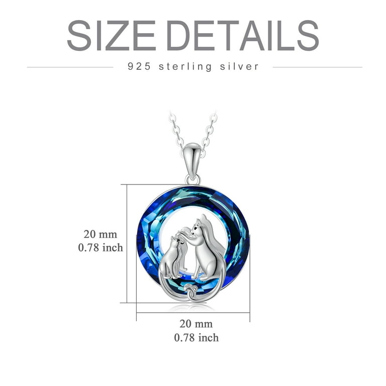 YAFEINI Crystal Cat Necklace Sterling Silver Mother Daughter Necklace Blue Jewelry Gifts for Mother Girls