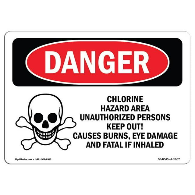 SignMission OS-DS-A-1218-L-1067 12 x 18 in. OSHA Danger Sign - Chlorine Hazard Area