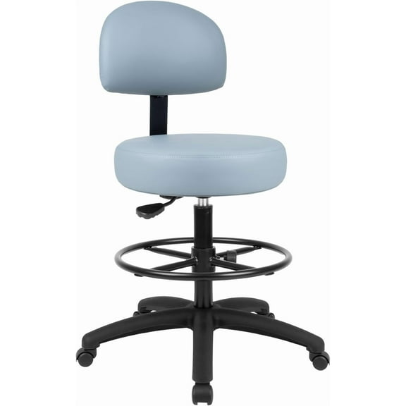 Take Ur Seat® Adjustable Drafting Stool with Removable Backrest and Foot Ring – Light Blue, Rolling Base (Tall Bench Height Grey)