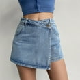 thumbnail image 5 of tasrioml Women High-Waist Denim Shorts Retro Design Slim Fit Solid Color Fake Two Piece Skort Formal Casual Wear, 5 of 7