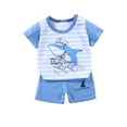 thumbnail image 1 of HVOBTTY Ensemble Décontracté 2 Pcs pour Filles, Manches Courtes, Col Rond, Imprimé Bouton, Bleu Clair, 130, 1 of 2