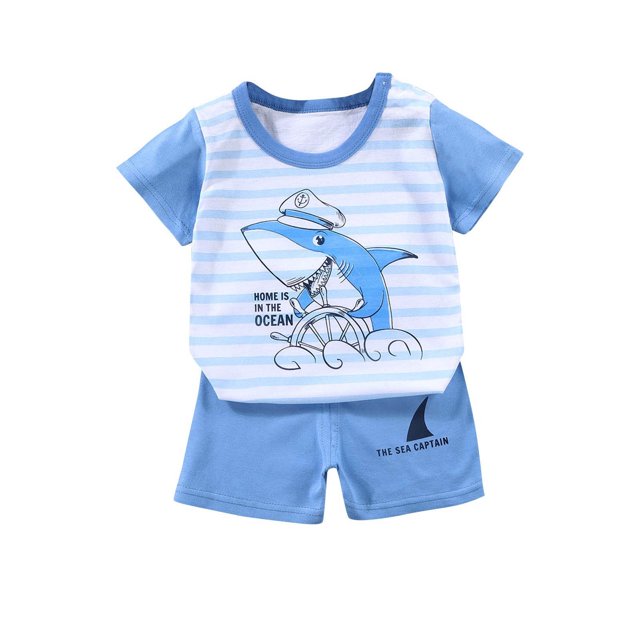 HVOBTTY Ensemble Décontracté 2 Pcs pour Filles, Manches Courtes, Col Rond, Imprimé Bouton, Bleu Clair, 130