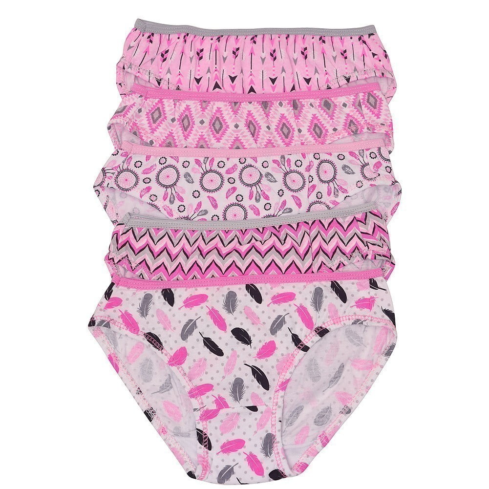 1000 Cute 1000 Cute Girls Underwear, 5 Pack Pink Feather Print Cotton Panties (Little Girls