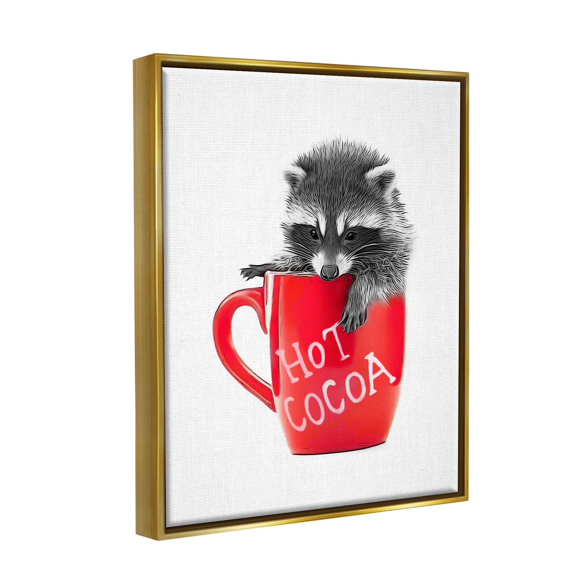 Stupell Industries Raccoon in Cocoa Mug Animals & Insects Painting Gold Floater Framed Canvas Art Print Wall Art, 25 x 31