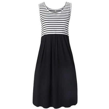 

Women Summer Maternity Nursing Dress Sleeveless/Short Sleeve Crew Neck Striped/Solid Breastfeeding A-line Dresses