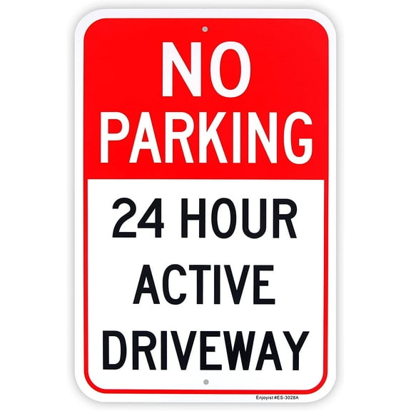 Large No Parking 24 Hour Active Driveway Sign, 8" x 12" .04" Aluminum Reflective Sign Rust Free Aluminum-UV Protected and Weatherproof