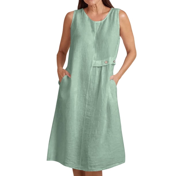 Vestido de Verano para las Mujeres Playa, Moda Vacaciones Color Sólido sin Mangas Hueco Fuera de la Fiesta Midi para Casual