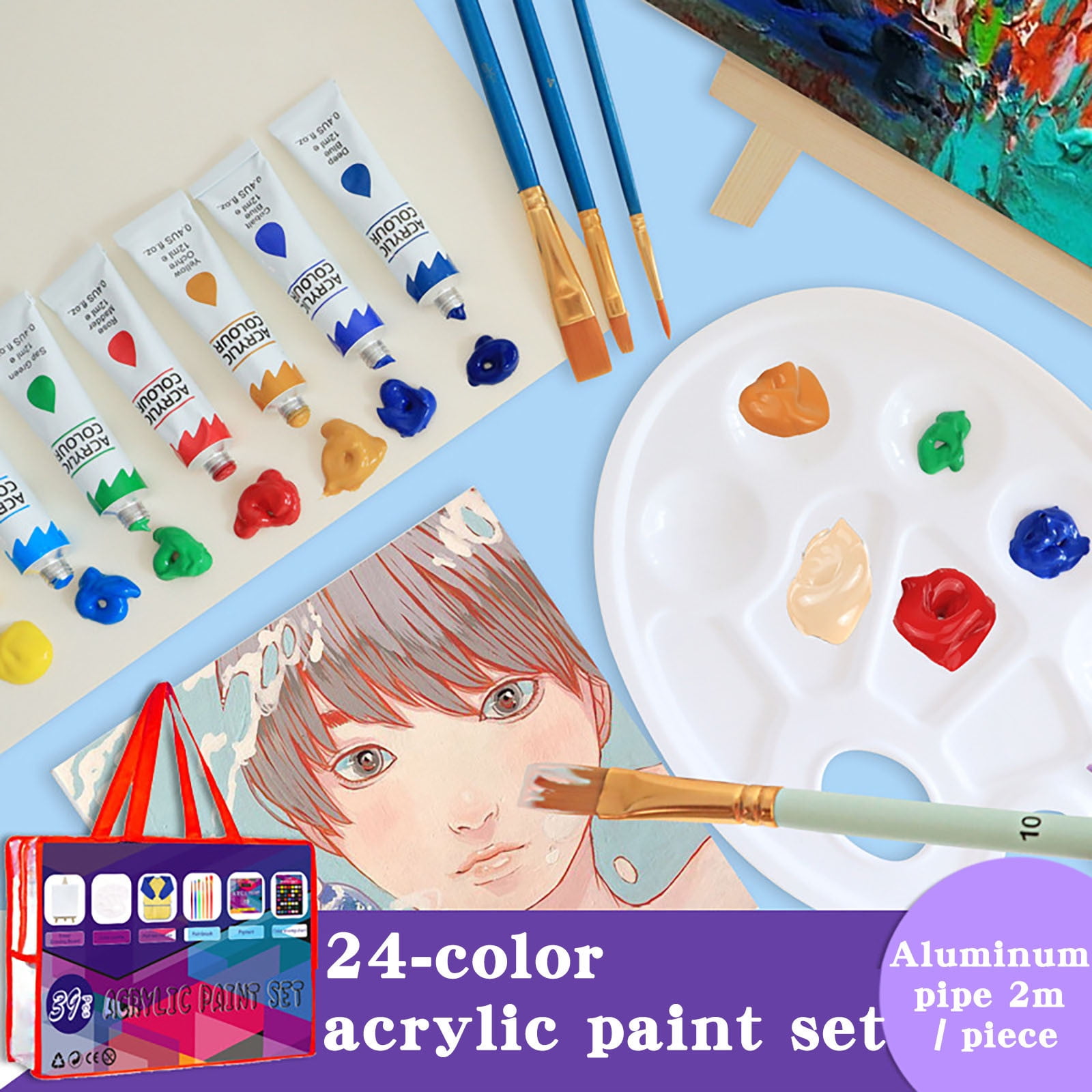 UttpKLBx Office Must Haves 39Pc Acrlic Paint Pigment set Contains paintbrush, easel,, drawing paper for School Supplies (C)